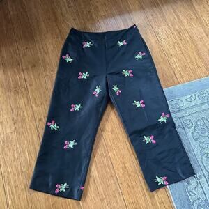 Vision Apparel Women's 10 Trouser Pant Black Silk Floral Pant